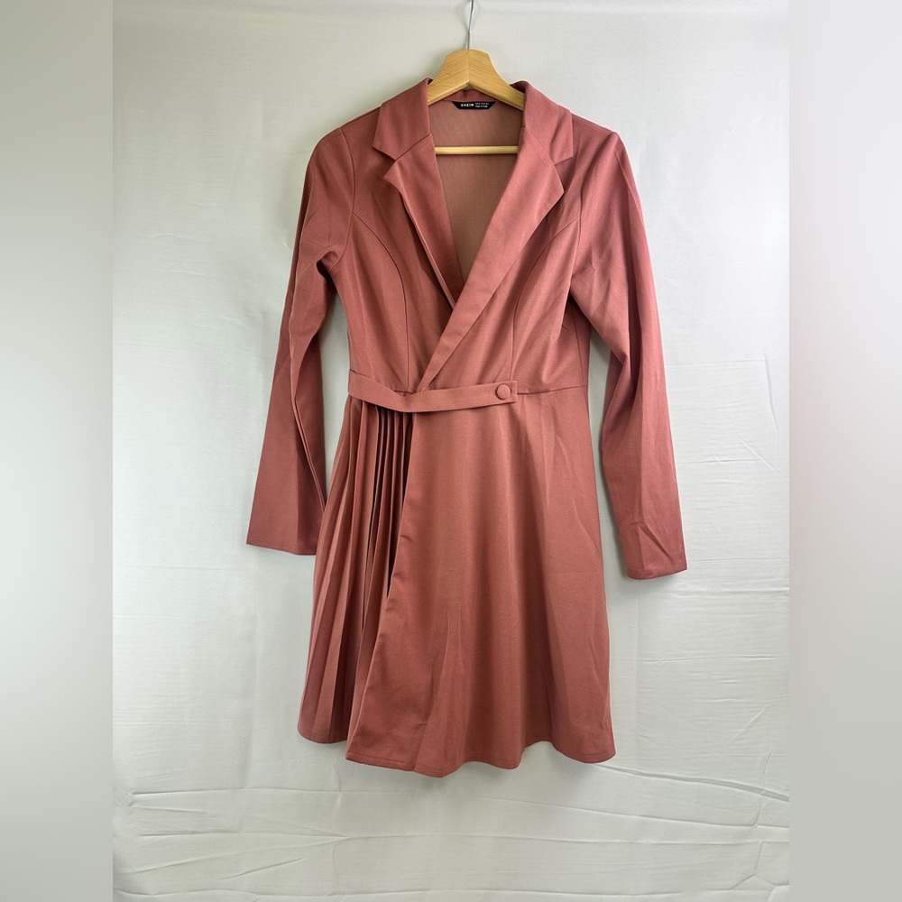 🌹 Dusty Rose Double-Breasted Blazer Dress w/ Pleated Wrap Skirt 🌹